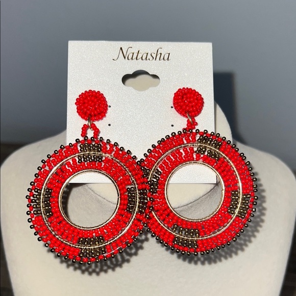 Natasha | Red & Gold Beaded Hoop Earrings - Picture 1 of 7